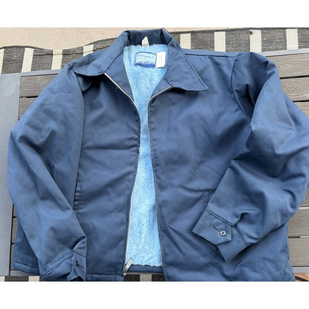Navy Blue Vintage Sears Fieldmaster Fuzzy Lined Work Bomber Jacket Size 3XL